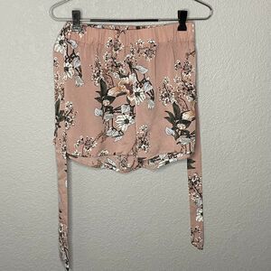 Shein Pink Floral Print Tie Front Shorts Size Small
